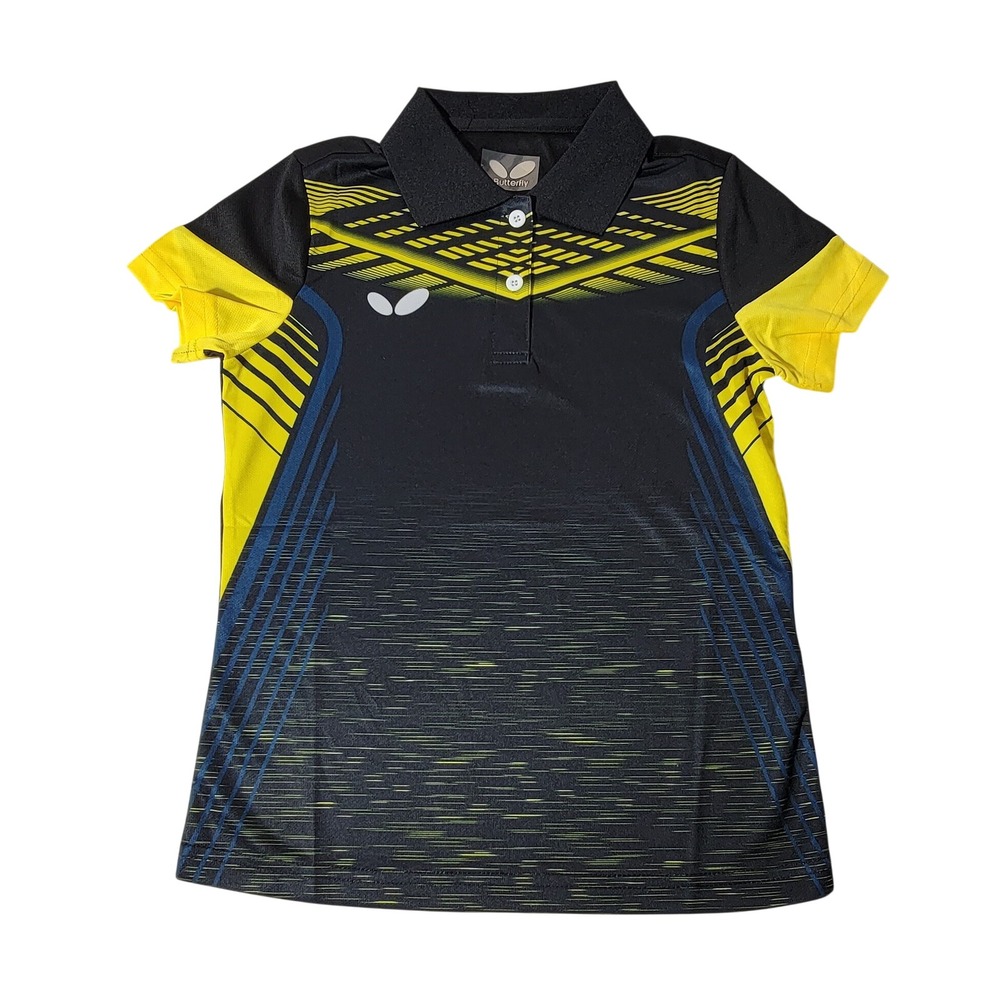 Butterfly Table Tennis Jersey Polo Shirt Black Yellow Blue Graphic Women Size S